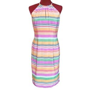 Elizabeth Scott Striped Halter Midi Dress Size 6 100% Silk